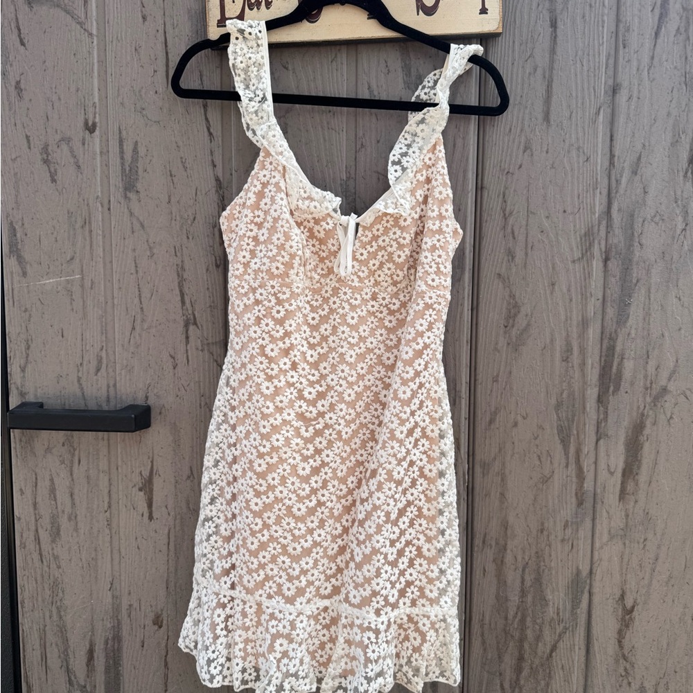 City Studio Beige and White Lace Dress